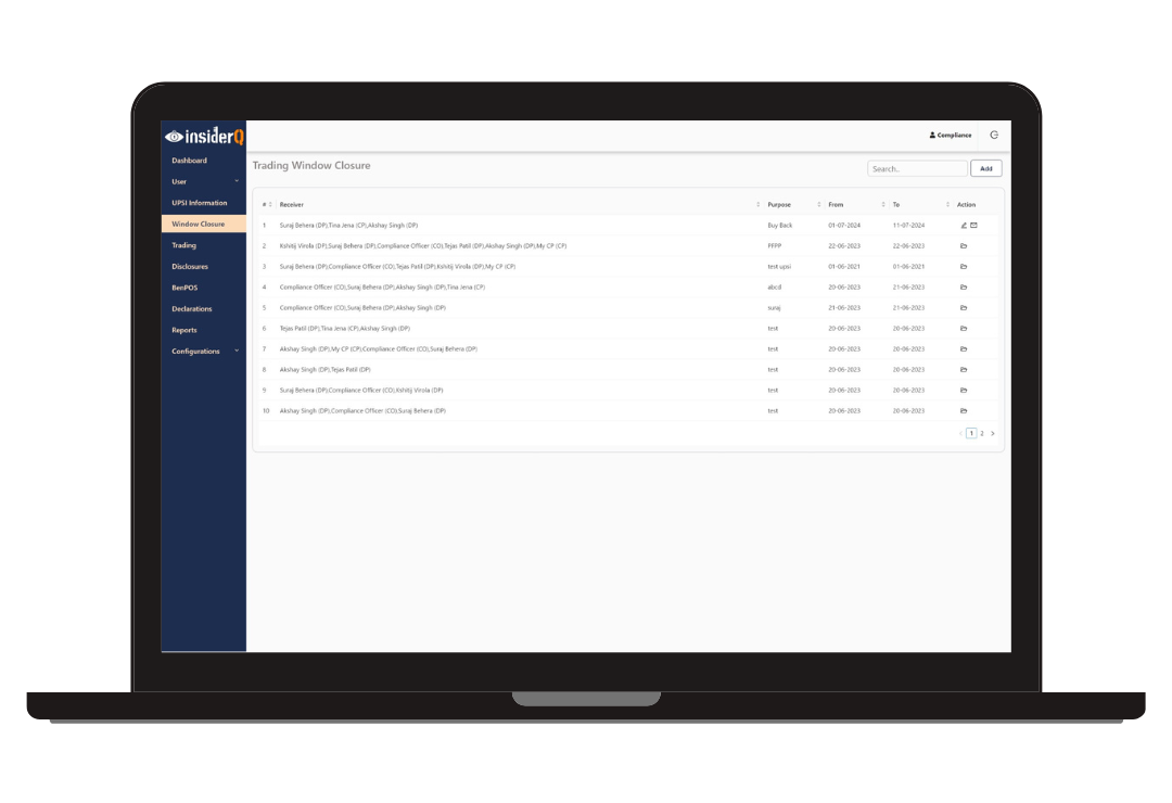 Trading Window: Handle both open as well as closed windows for securities- Sdd software InsiderQ